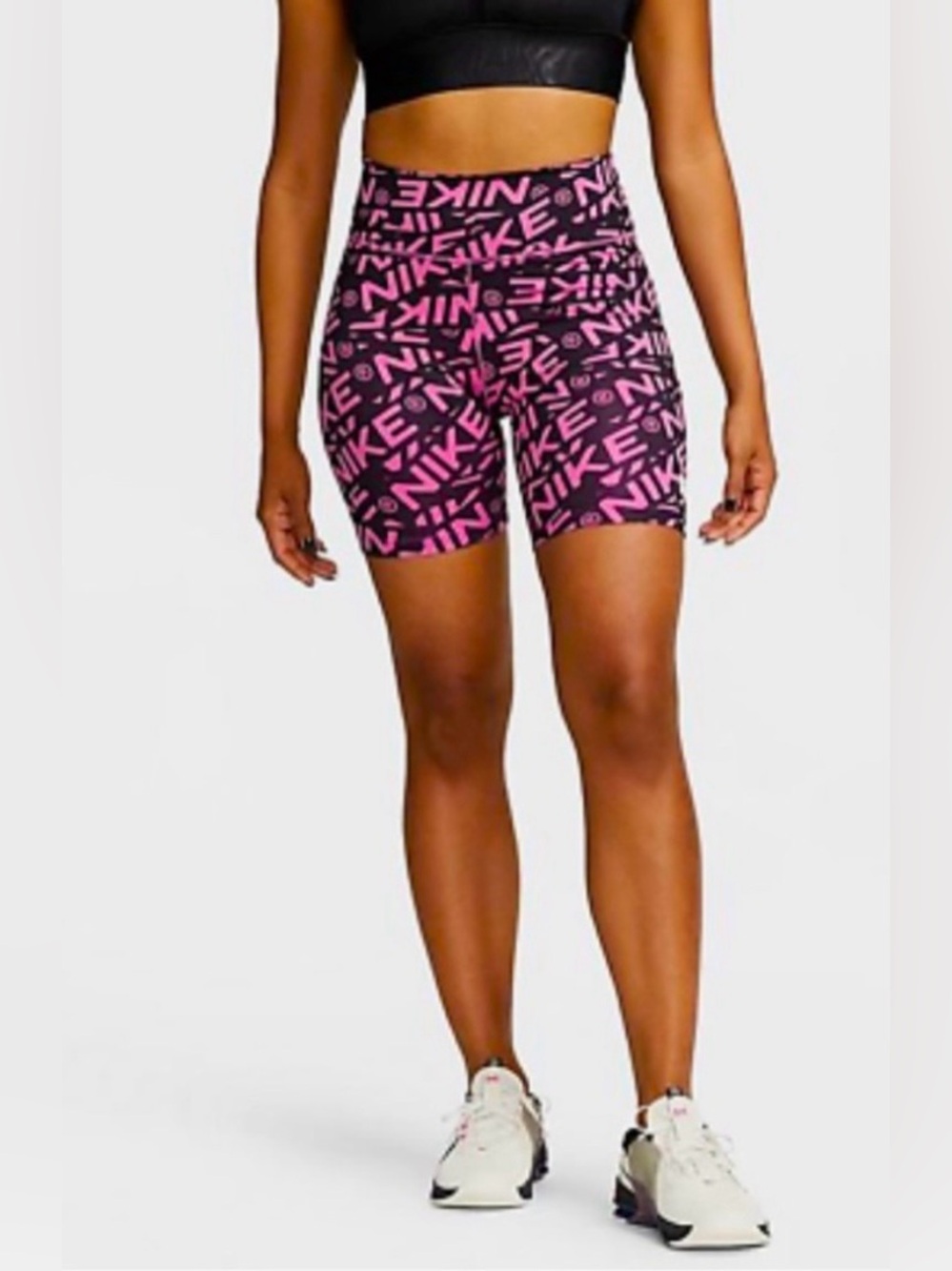 Nike One Women 7" Cosmic Fuchsia Printed Mid-Rise Biker Shorts DX0092-665 S NWT